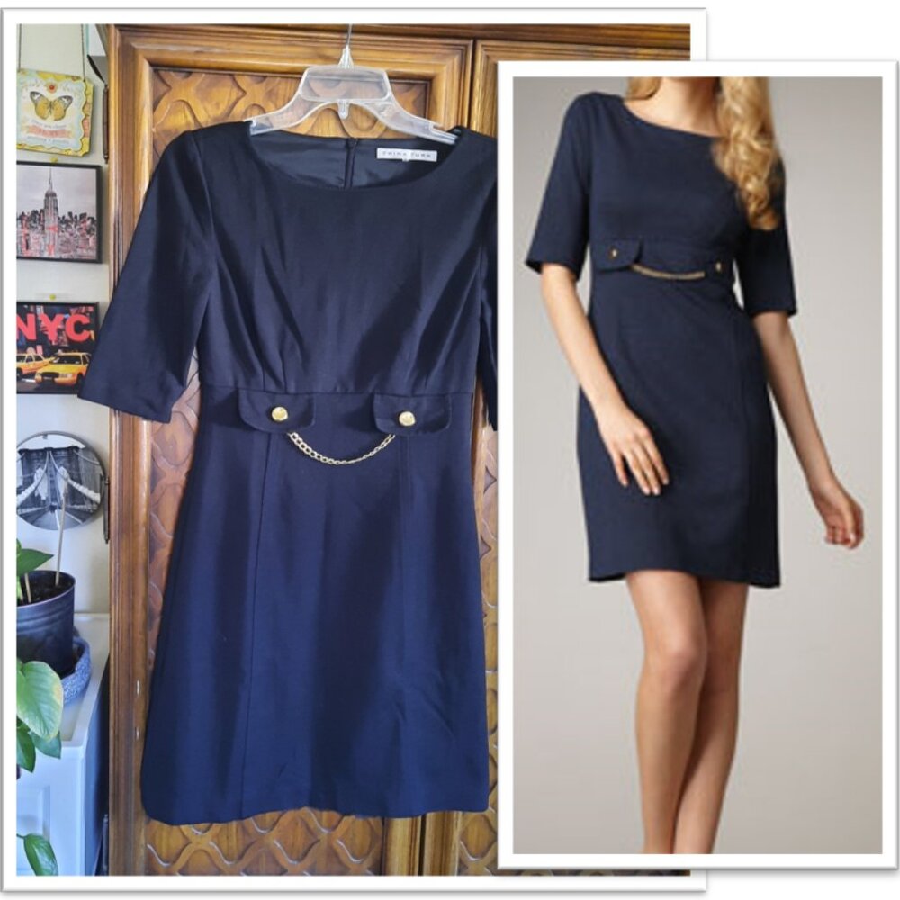 Trina Turk Vintage Gold Waist-Chain Sheath Dress Style# 2116232 - Black, Size S